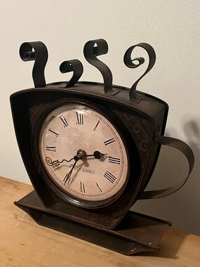 Espresso Cup Decorative Wall Clock - Brown Metal
